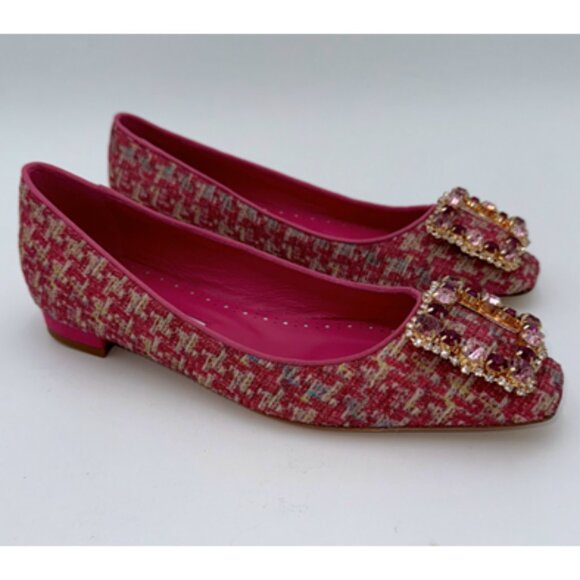 NIB-Manola Blahnik Fuschia Tweed Hangisflat - 39 - Picture 4 of 8